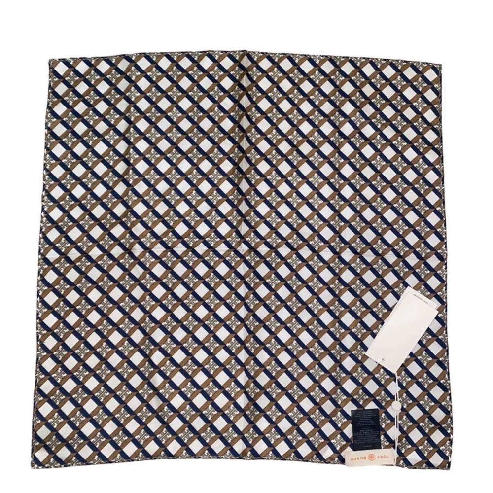 Tory Burch Geometric Brown and Blue Scarf NWOT